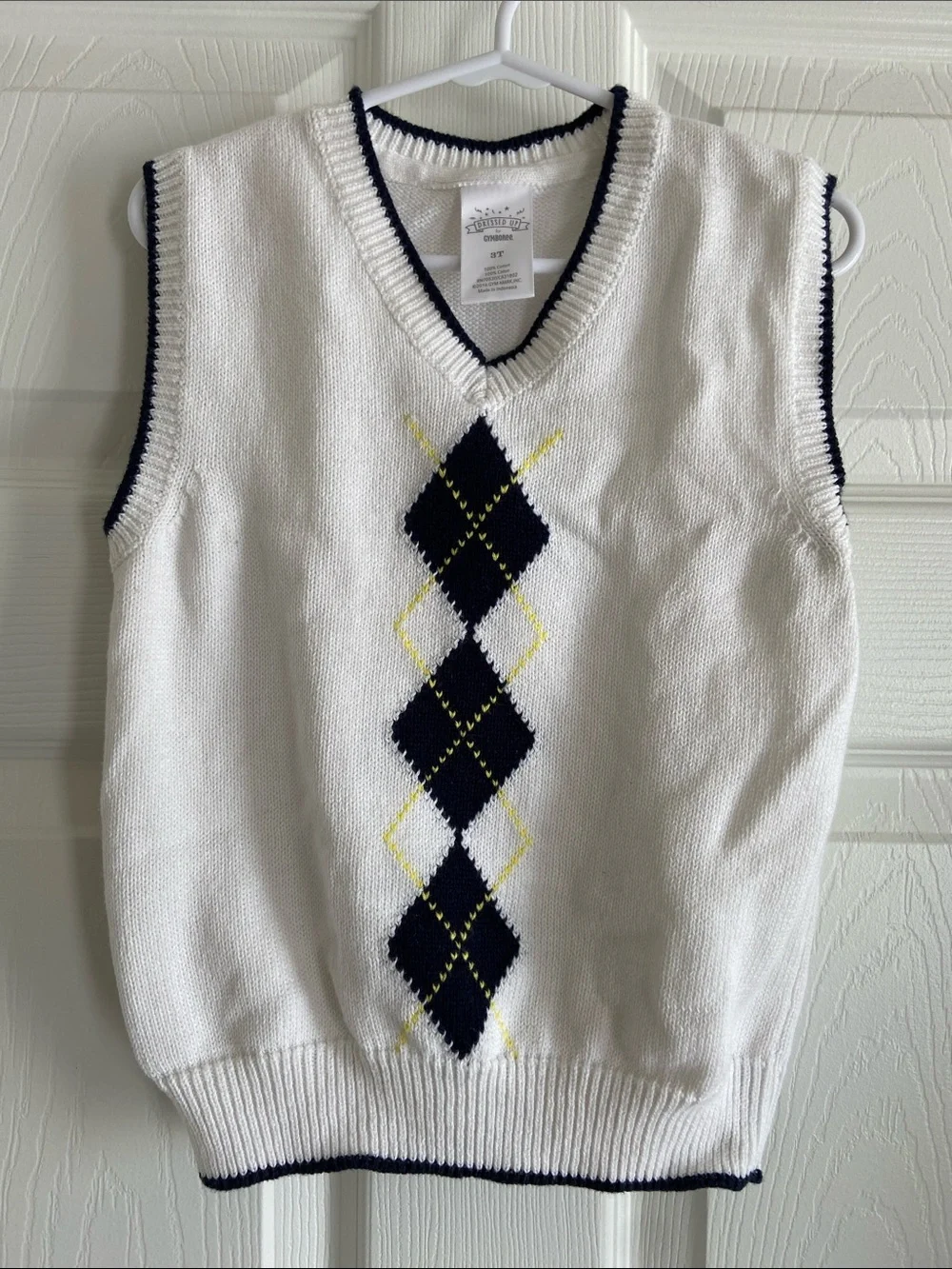 Gymboree White Knit Argyle Sweater Vest with Navy and Yellow